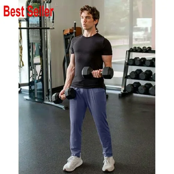 Men's Lightweight Stretch Track Pants Tapered Fit Athletic Joggers Gym Running